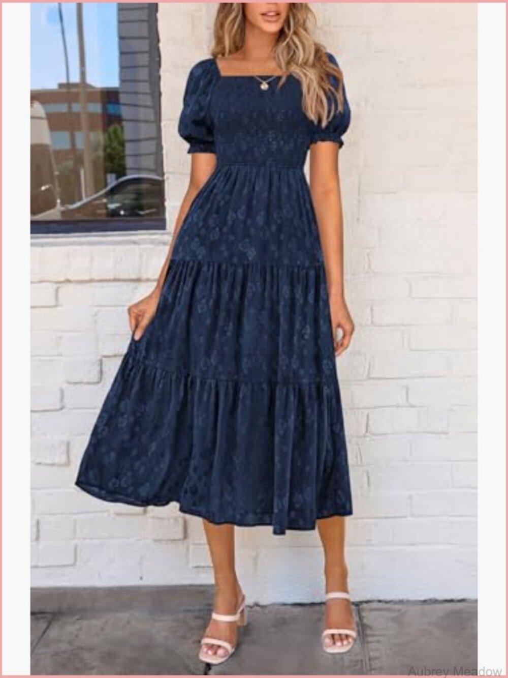 Square Neck Short Sleeve Smocked Midi Dress Floral Boho - Picture 4 of 7
